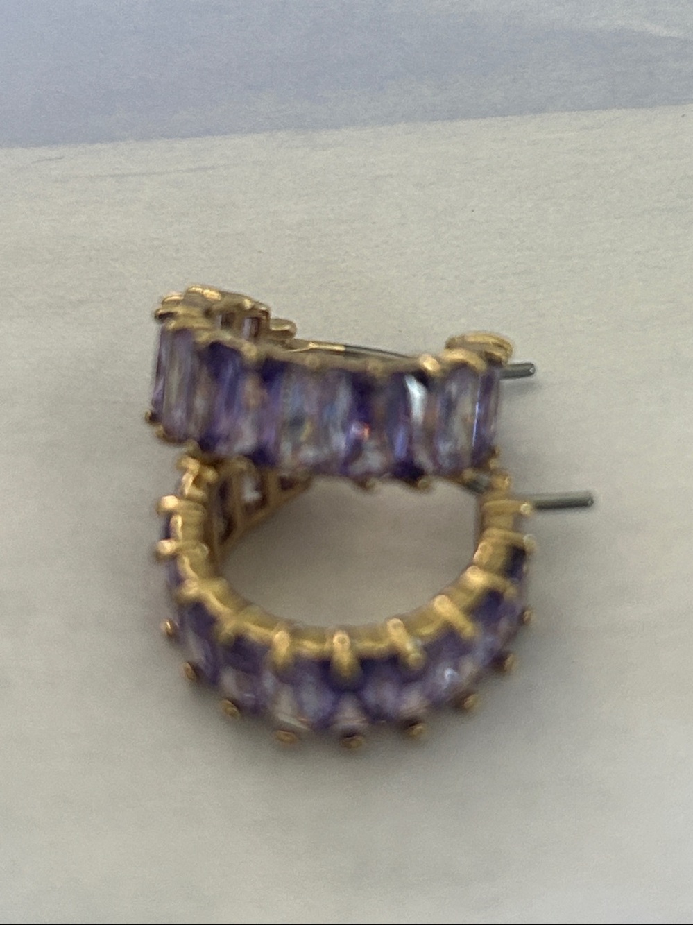 Gold-Tone Hoop Earrings with Purple Gemstones preowned